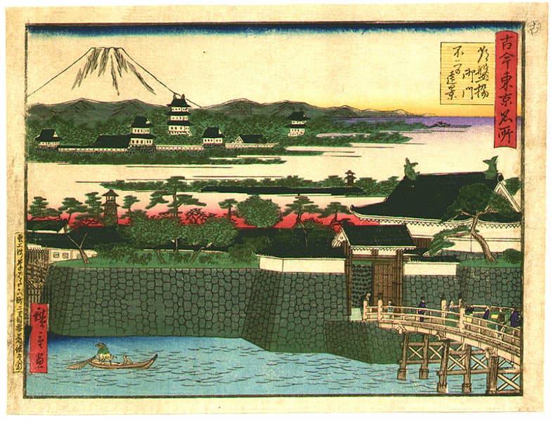 Edo Castle town with Mount Fuji in the background